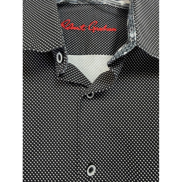 Robert Graham Mens Largr Classic Fit Black Micro Dot Print Flip Cuff Shirt (L9) - Picture 7 of 9